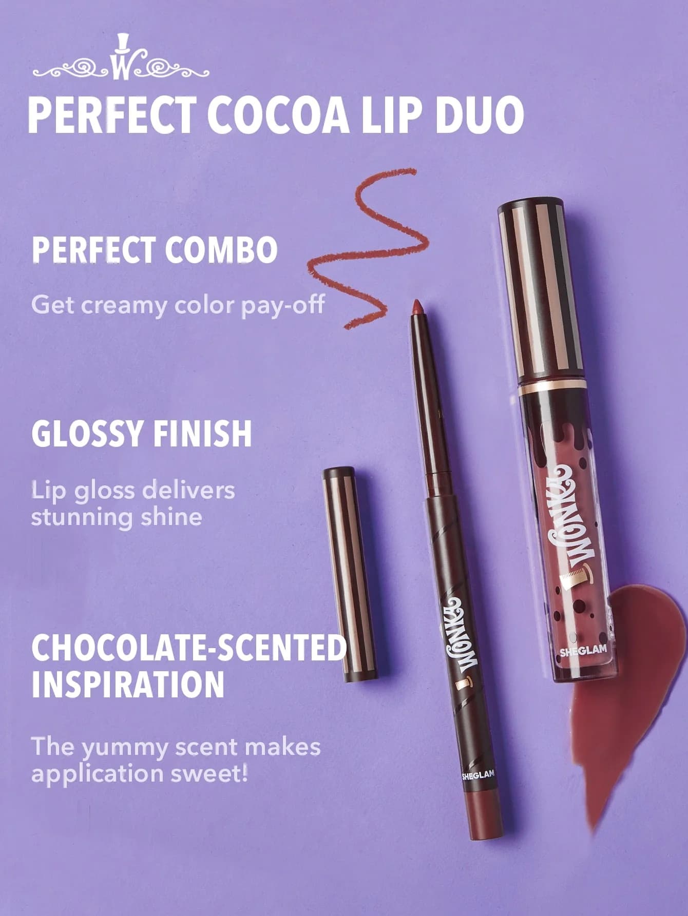 ست لیپ گلاس و خط لب شیگلم با رایحه کاکائو COCOA KISS رنگ brownie bite — تصویر ۳