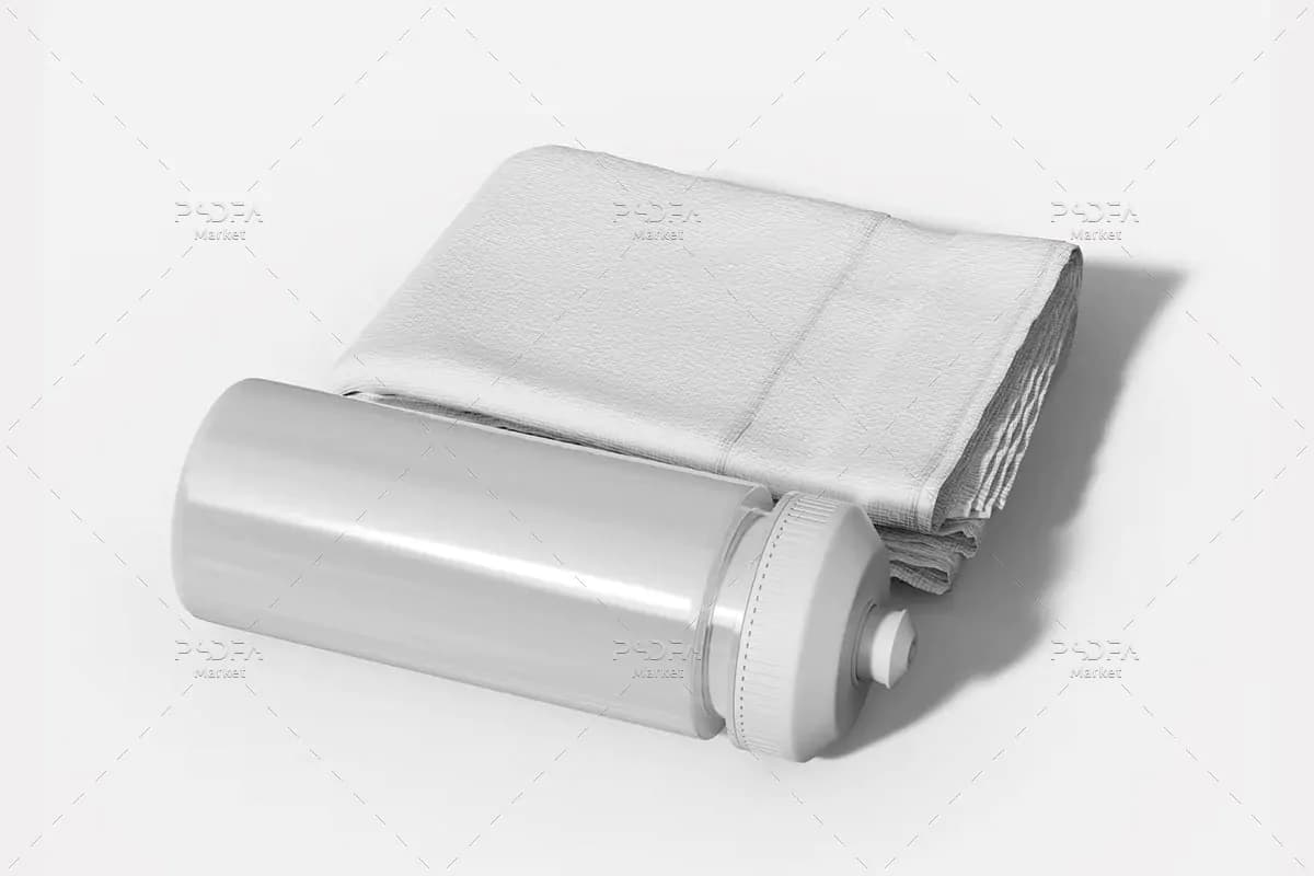 موکاپ قمقمه ورزشی با حوله — تصویر ۲
