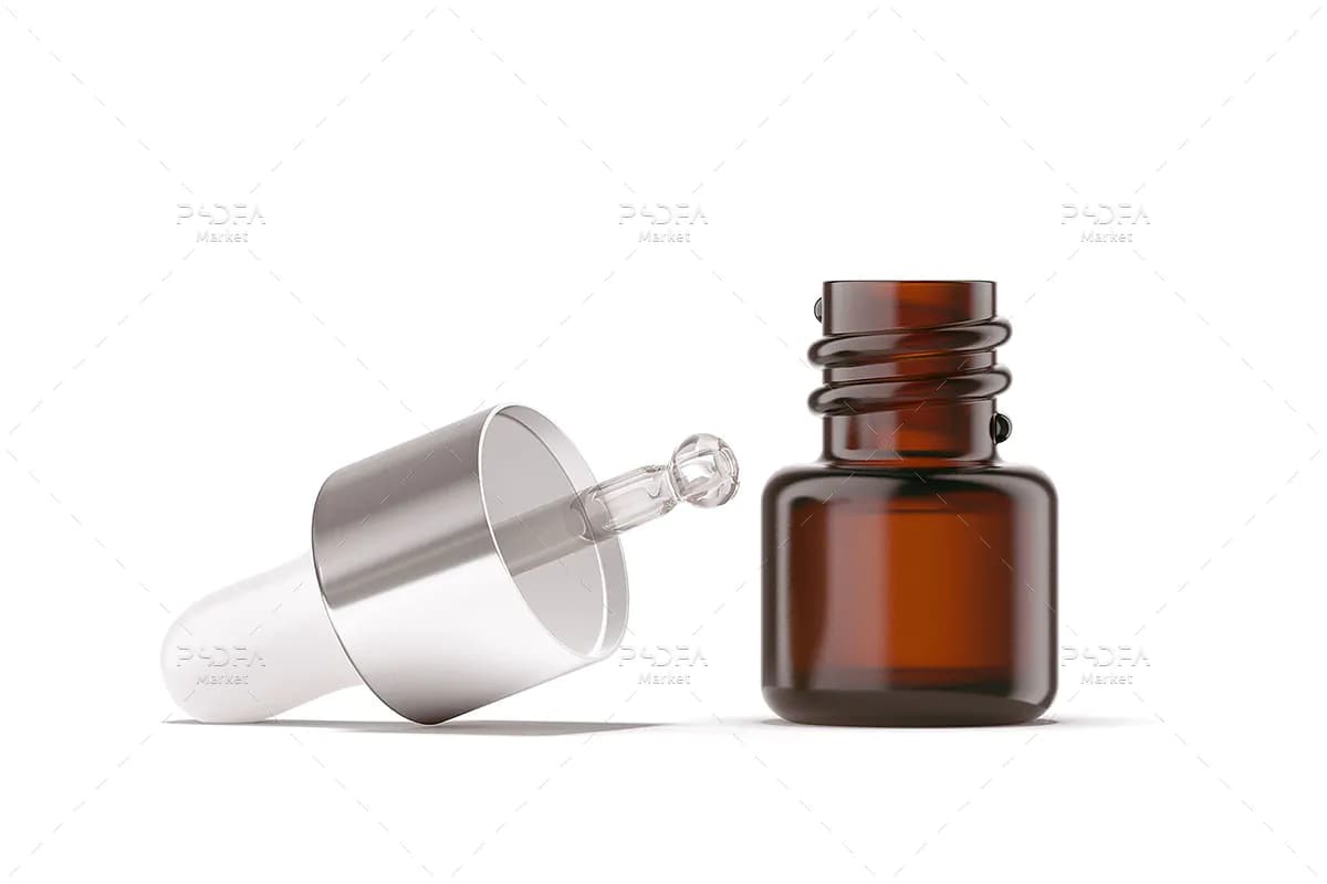 موکاپ بطری قطره چکان ا میلی لیتری کهربایی با جعبه — تصویر ۵