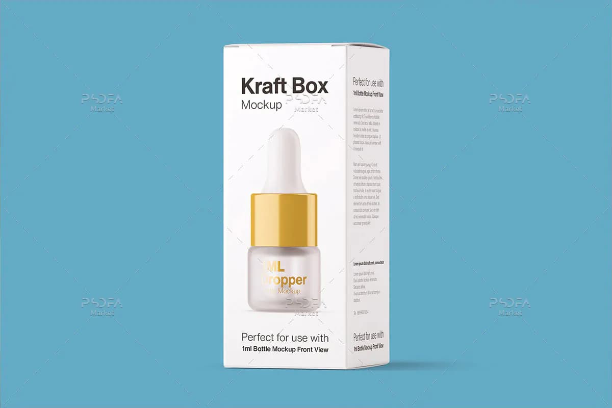 موکاپ بطری قطره چکان ا میلی لیتری مات با جعبه — تصویر ۸