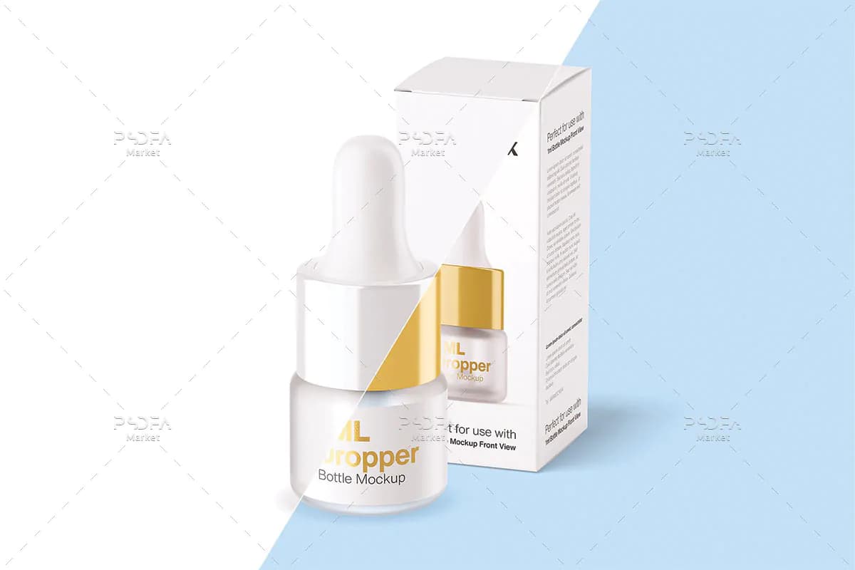 موکاپ بطری قطره چکان ا میلی لیتری مات با جعبه — تصویر ۳