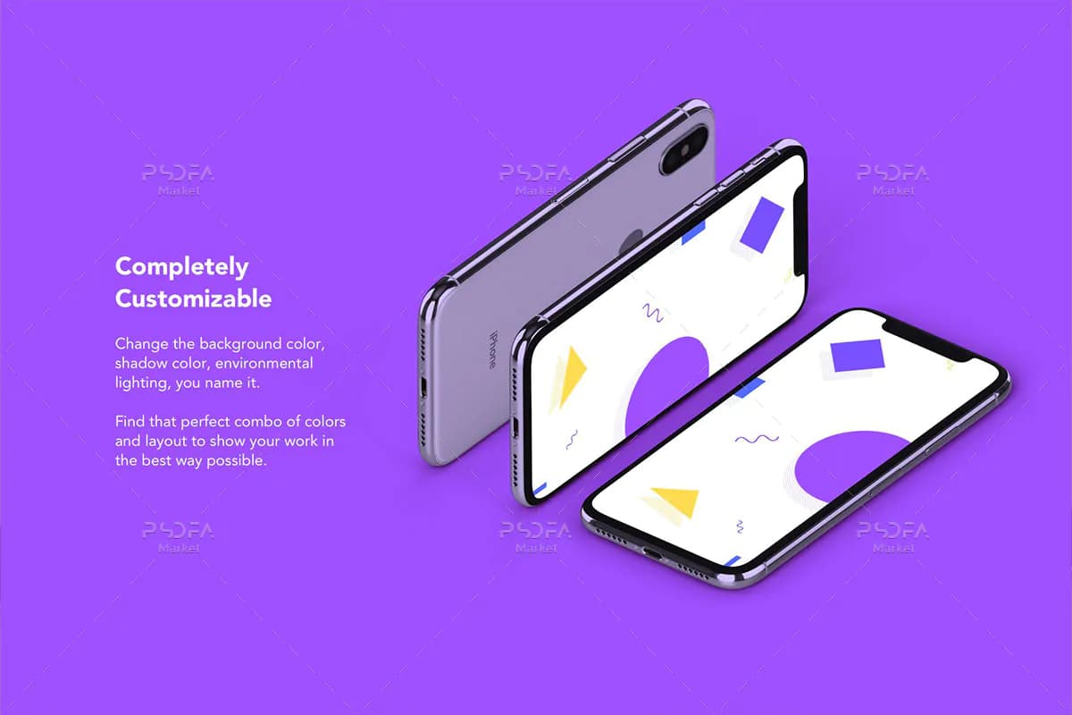 موکاپ آیفون ایکس ایزومتریک iPhone X — تصویر ۳