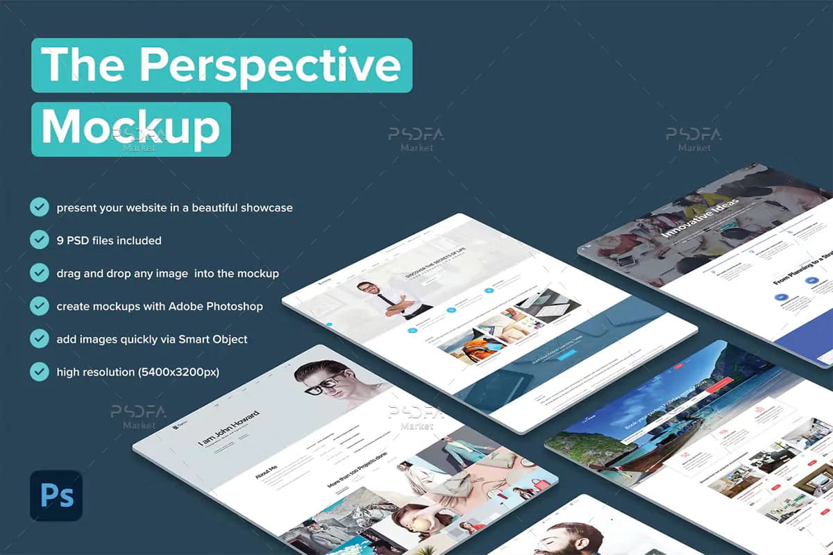 موکاپ وب سایت به صورت پرسپکتیو
