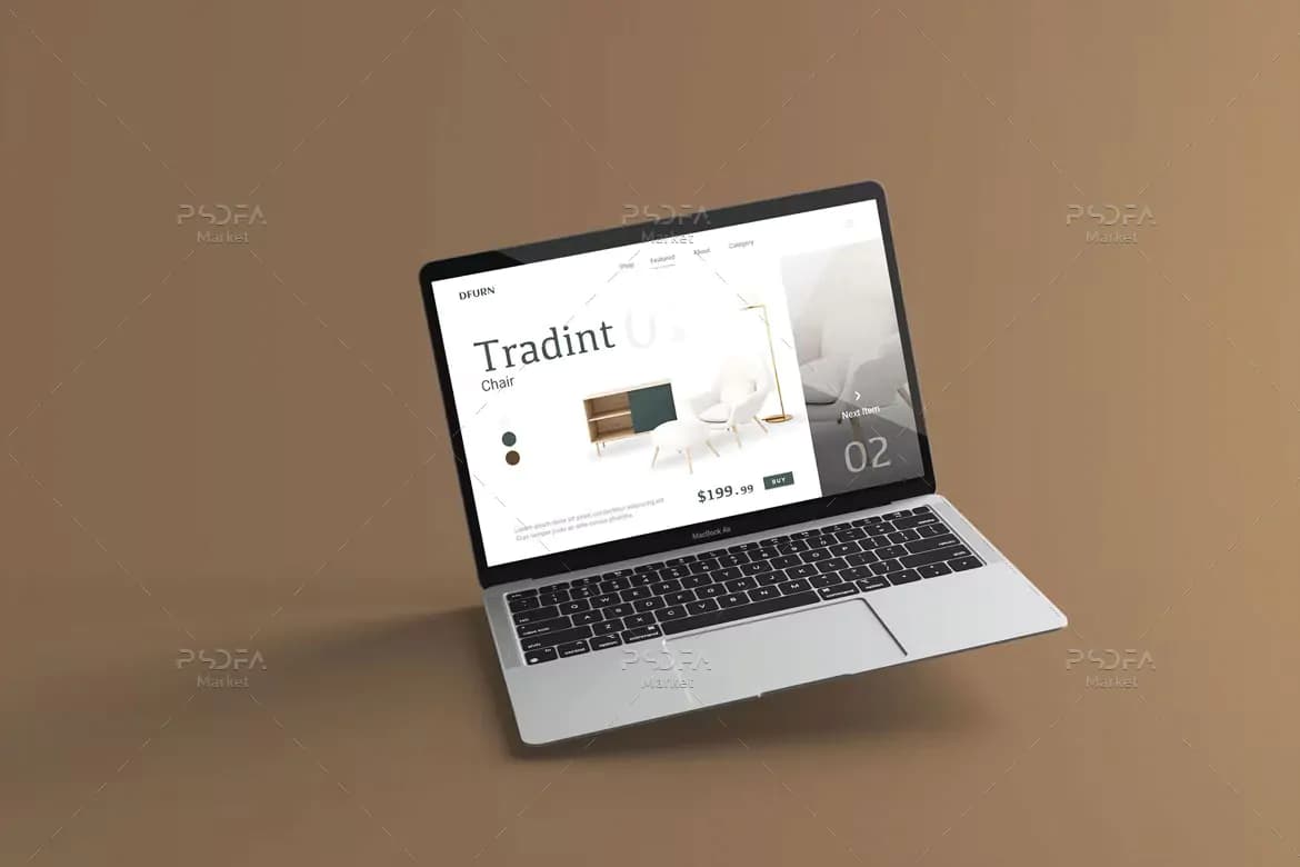 موکاپ لپ تاپ شناور و معلق — تصویر ۳