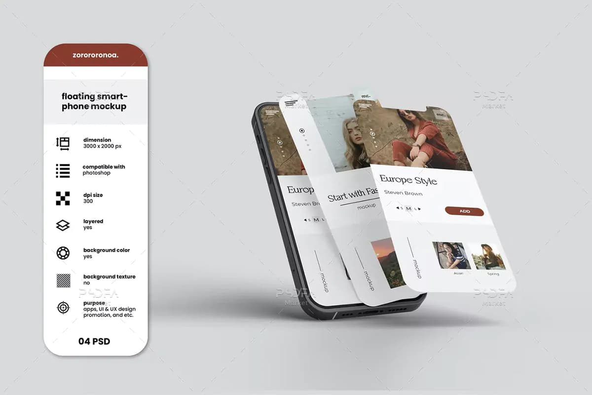 موکاپ اسمارت فون شناور و معلق