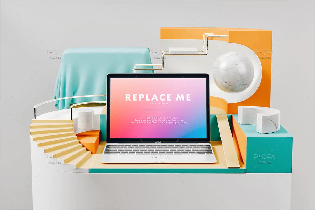 موکاپ مک بوک خلاقانه شیک و زیبا Macbook Creative Mockup — تصویر ۲