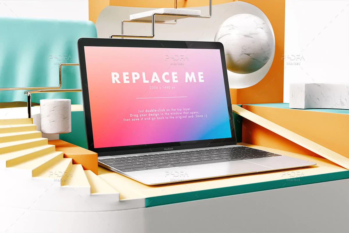 موکاپ مک بوک خلاقانه شیک و زیبا Macbook Creative Mockup — تصویر ۶