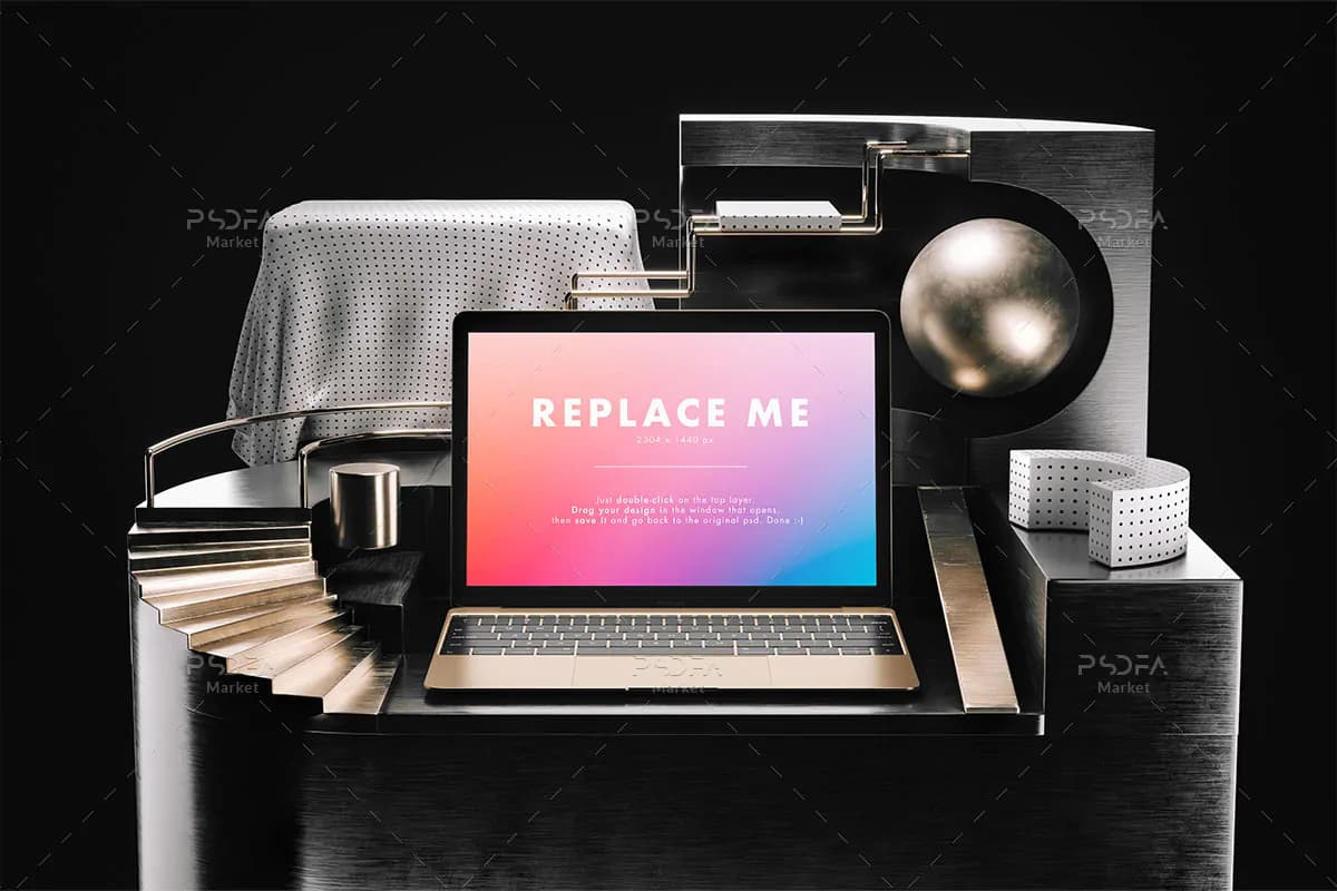 موکاپ مک بوک خلاقانه شیک و زیبا Macbook Creative Mockup — تصویر ۳