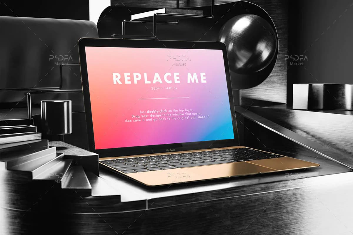 موکاپ مک بوک خلاقانه شیک و زیبا Macbook Creative Mockup — تصویر ۸
