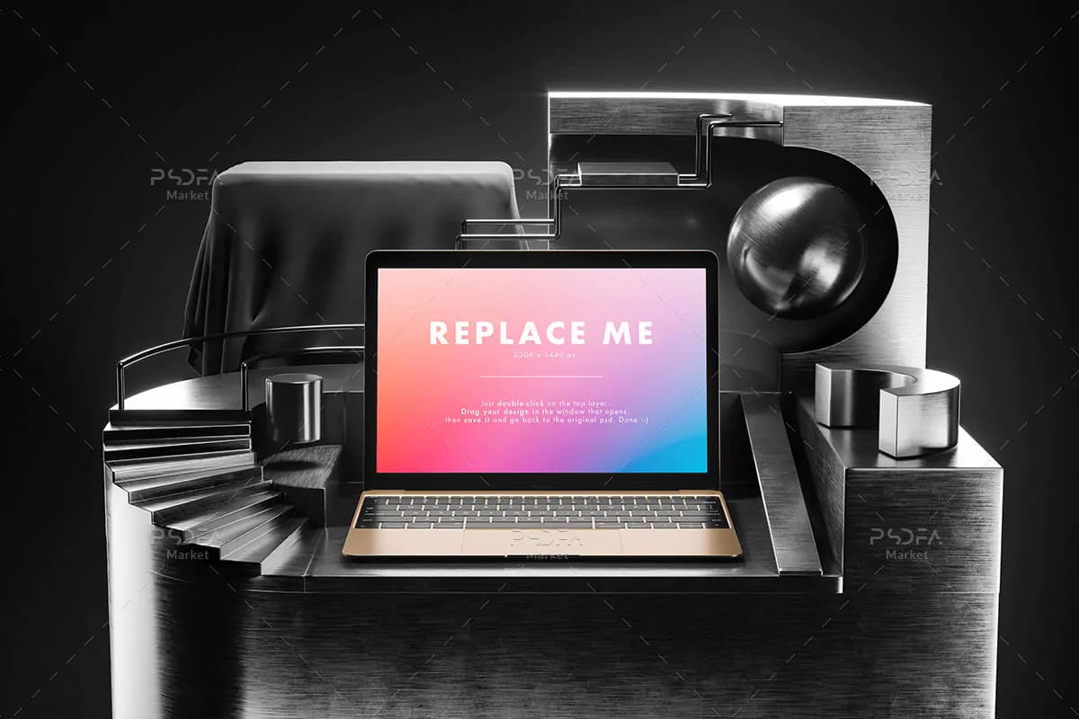 موکاپ مک بوک خلاقانه شیک و زیبا Macbook Creative Mockup — تصویر ۴