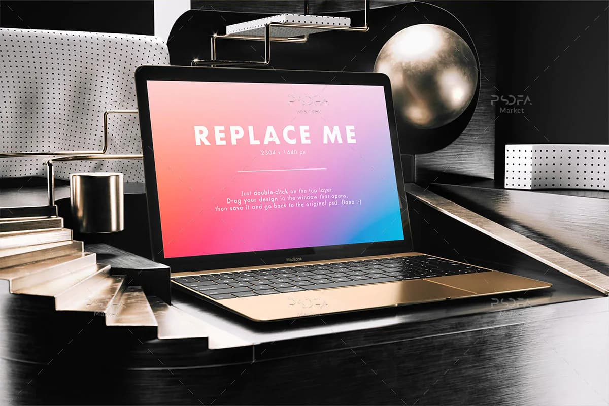 موکاپ مک بوک خلاقانه شیک و زیبا Macbook Creative Mockup — تصویر ۷