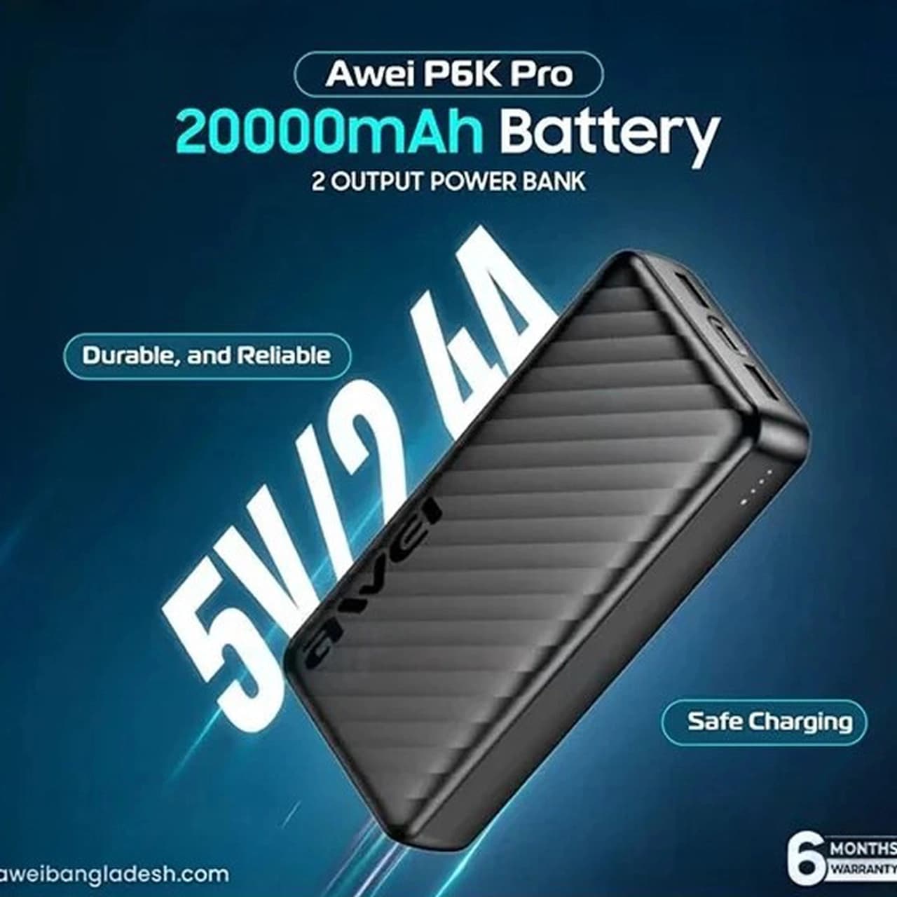پاوربانک فست شارژ awei 20000mAh مدل P6K Pro – مشکی – RYL — تصویر ۴