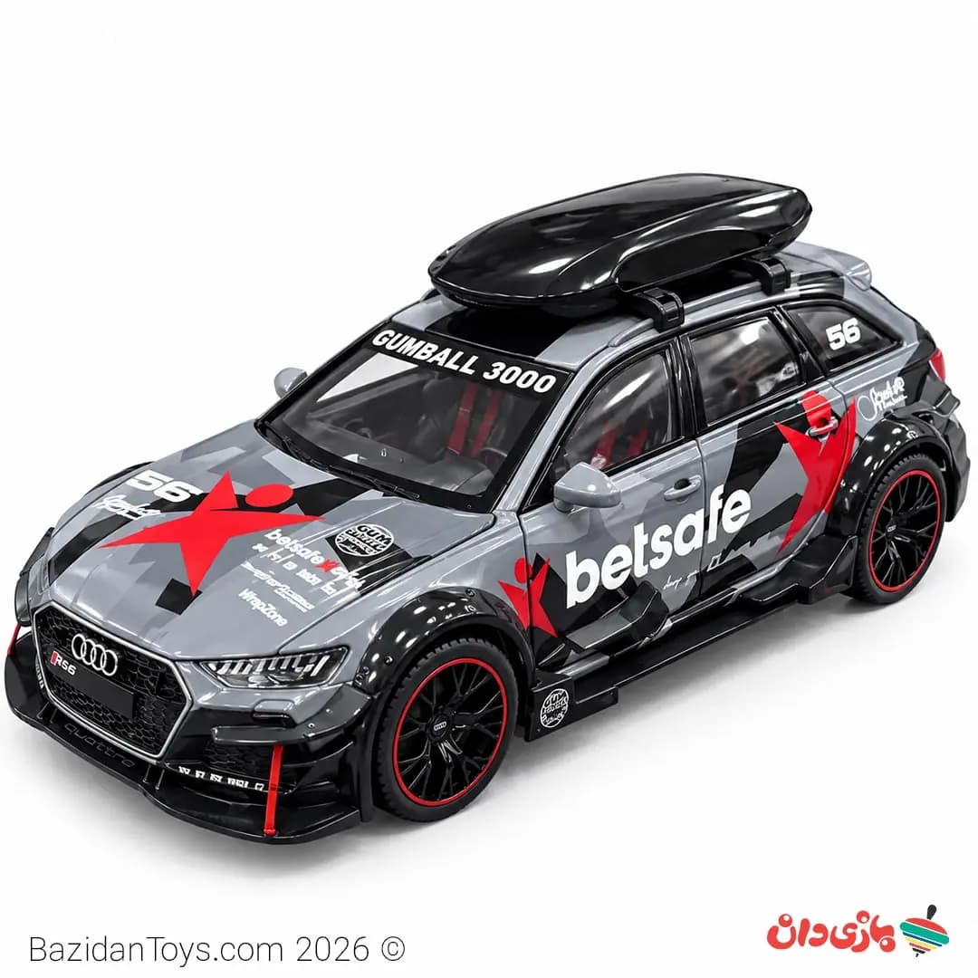 نام محصول: ماکت فلزی آئودی RS6 طرح Gumball 3000 با باکس سقفی