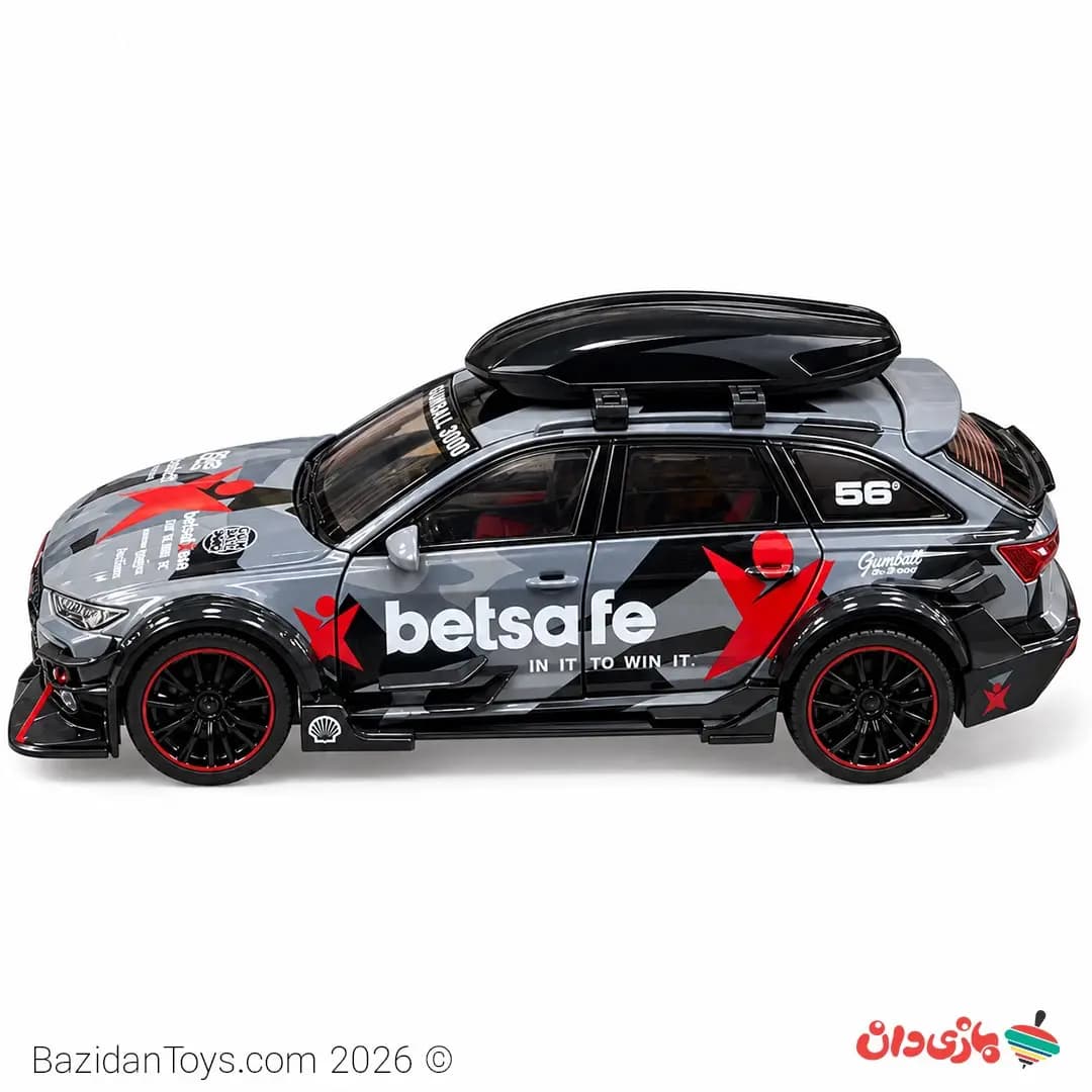 نام محصول: ماکت فلزی آئودی RS6 طرح Gumball 3000 با باکس سقفی — تصویر ۲