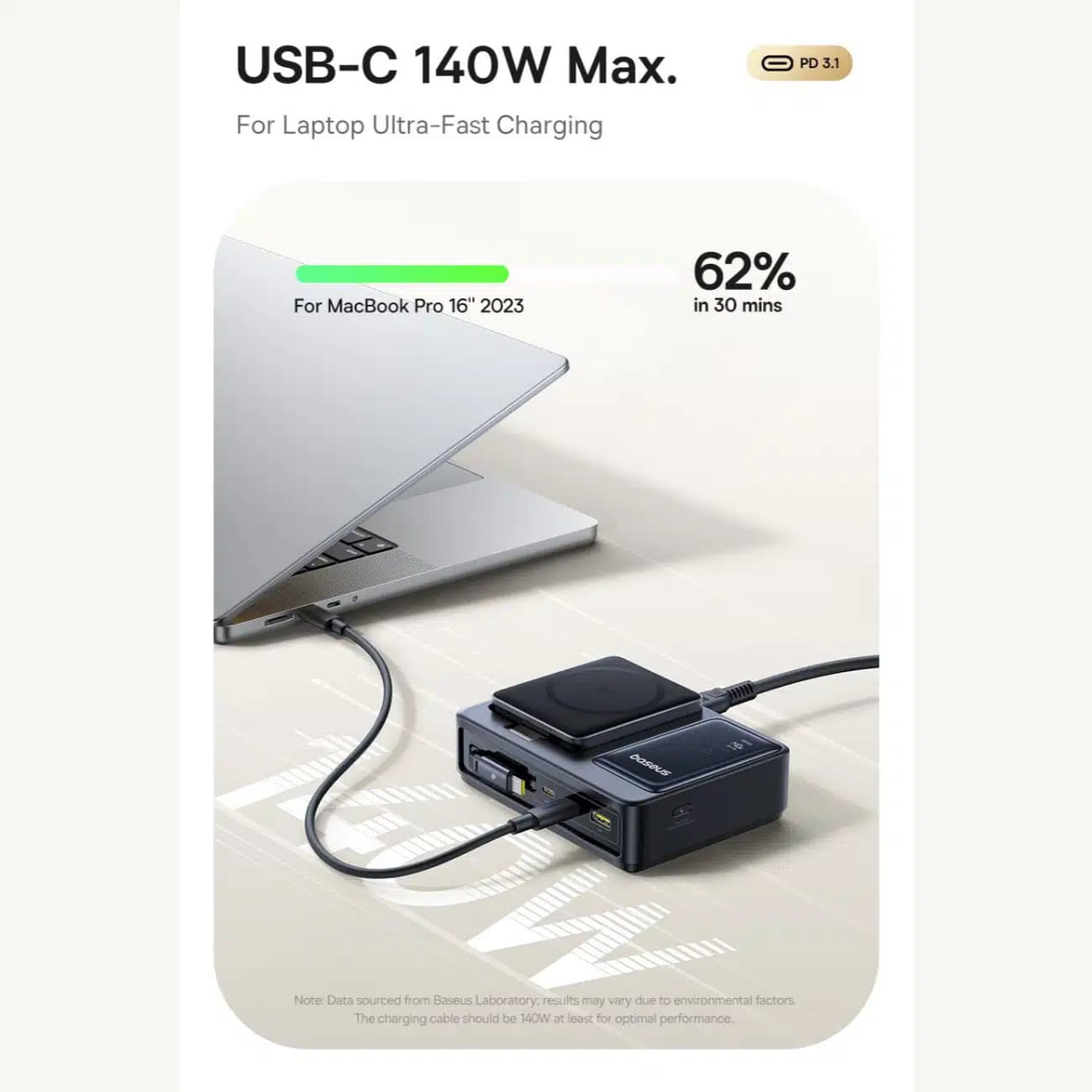 شارژر وایرلس 15 وات و هاب شارژر USB، تایپ‌سی و کابل تایپ‌سی جمع شونده 140 وات بیسوس Baseus CCNMS140 P10170901123-00 — تصویر ۸