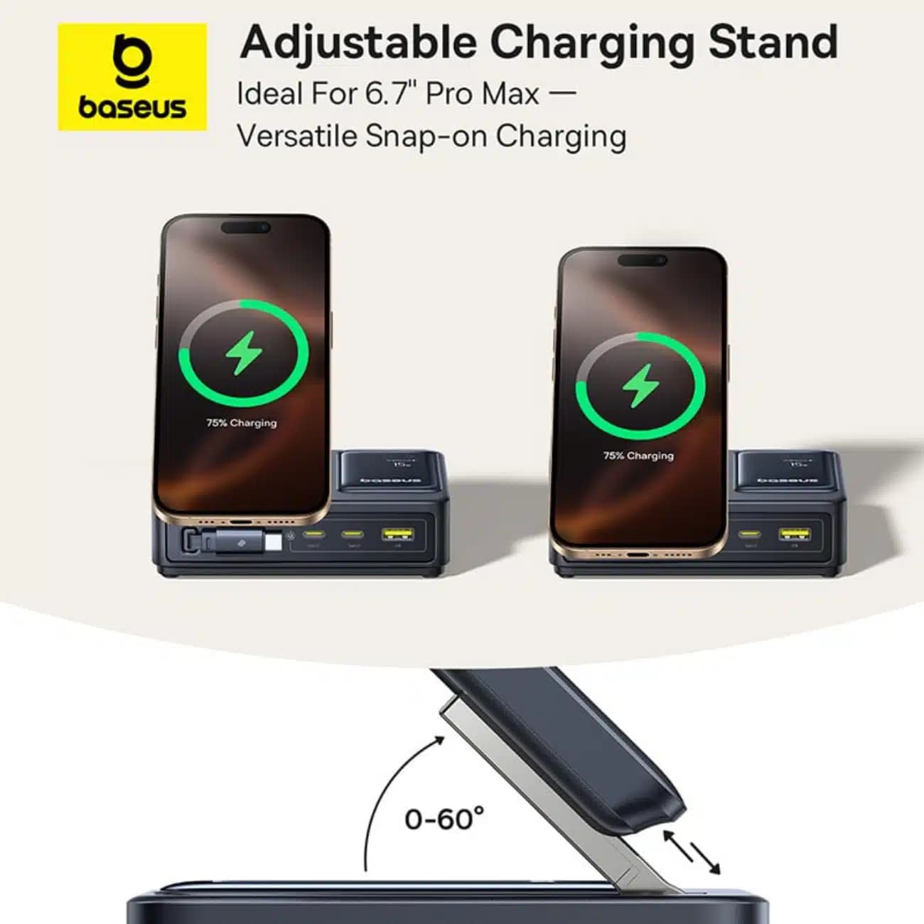 شارژر وایرلس 15 وات و هاب شارژر USB، تایپ‌سی و کابل تایپ‌سی جمع شونده 140 وات بیسوس Baseus CCNMS140 P10170901123-00 — تصویر ۶