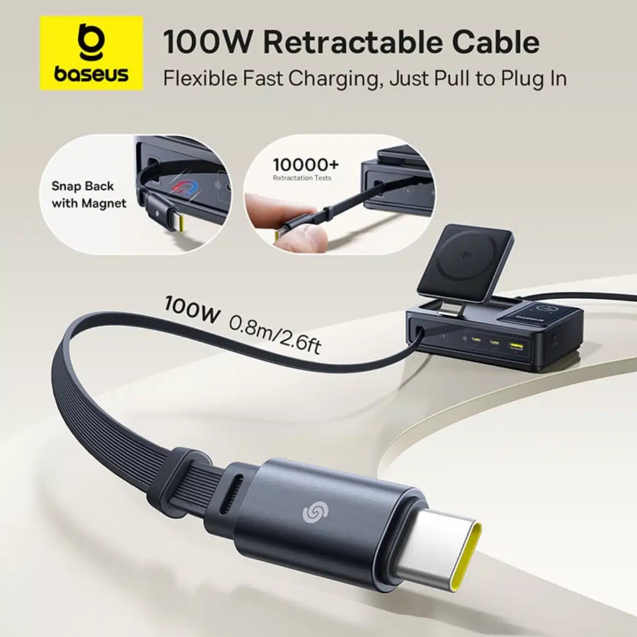 شارژر وایرلس 15 وات و هاب شارژر USB، تایپ‌سی و کابل تایپ‌سی جمع شونده 140 وات بیسوس Baseus CCNMS140 P10170901123-00 — تصویر ۵