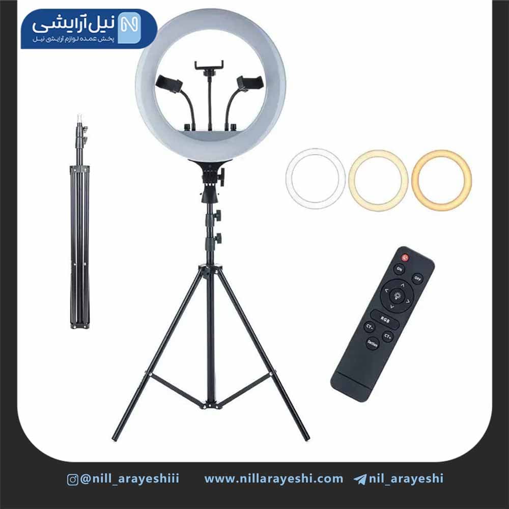 رینگ لایت عکاسی 14 اینچ مدل RL-14 همراه با سه پایه 2.1 متری — تصویر ۳