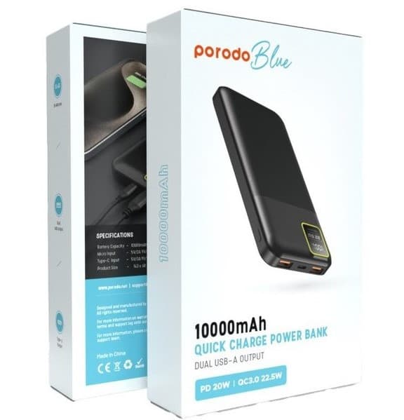 پاوربانک پرودو مدل power bank porodo blue با ظرفیت 10000 میلیآمپر ساعت — تصویر ۳