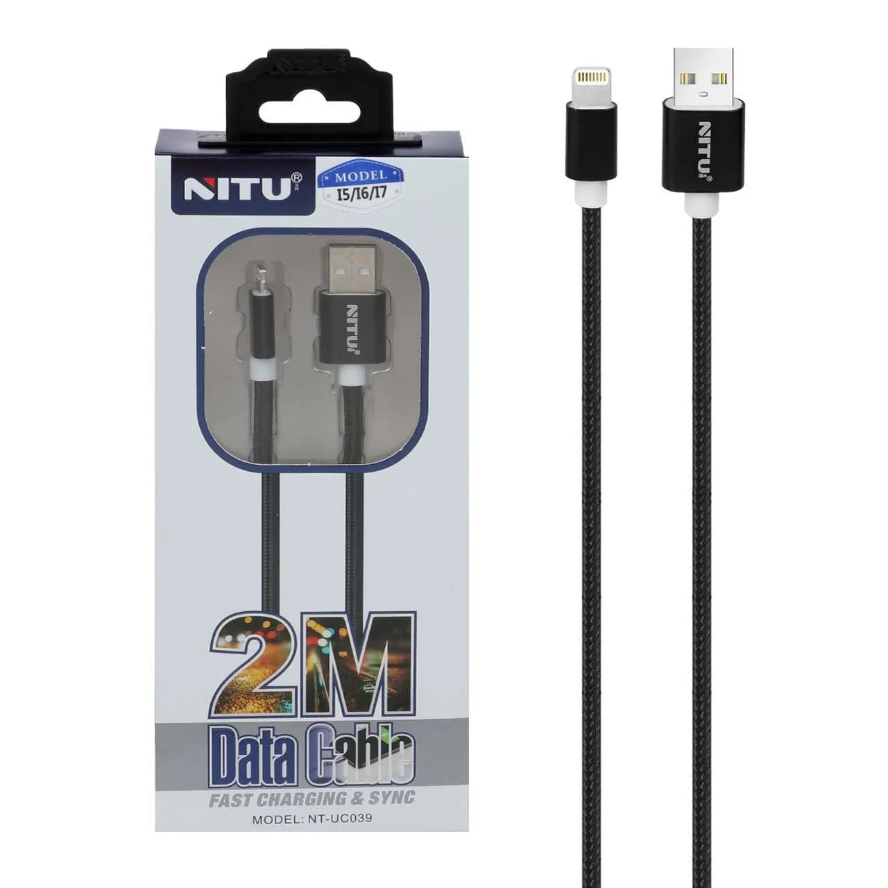 کابل شارژ و دیتا فست کنفی 2 متری آیفون NITU مدل UC039 – مشکی (گارانتی 18 ماه تعویض نیکان همراه)
