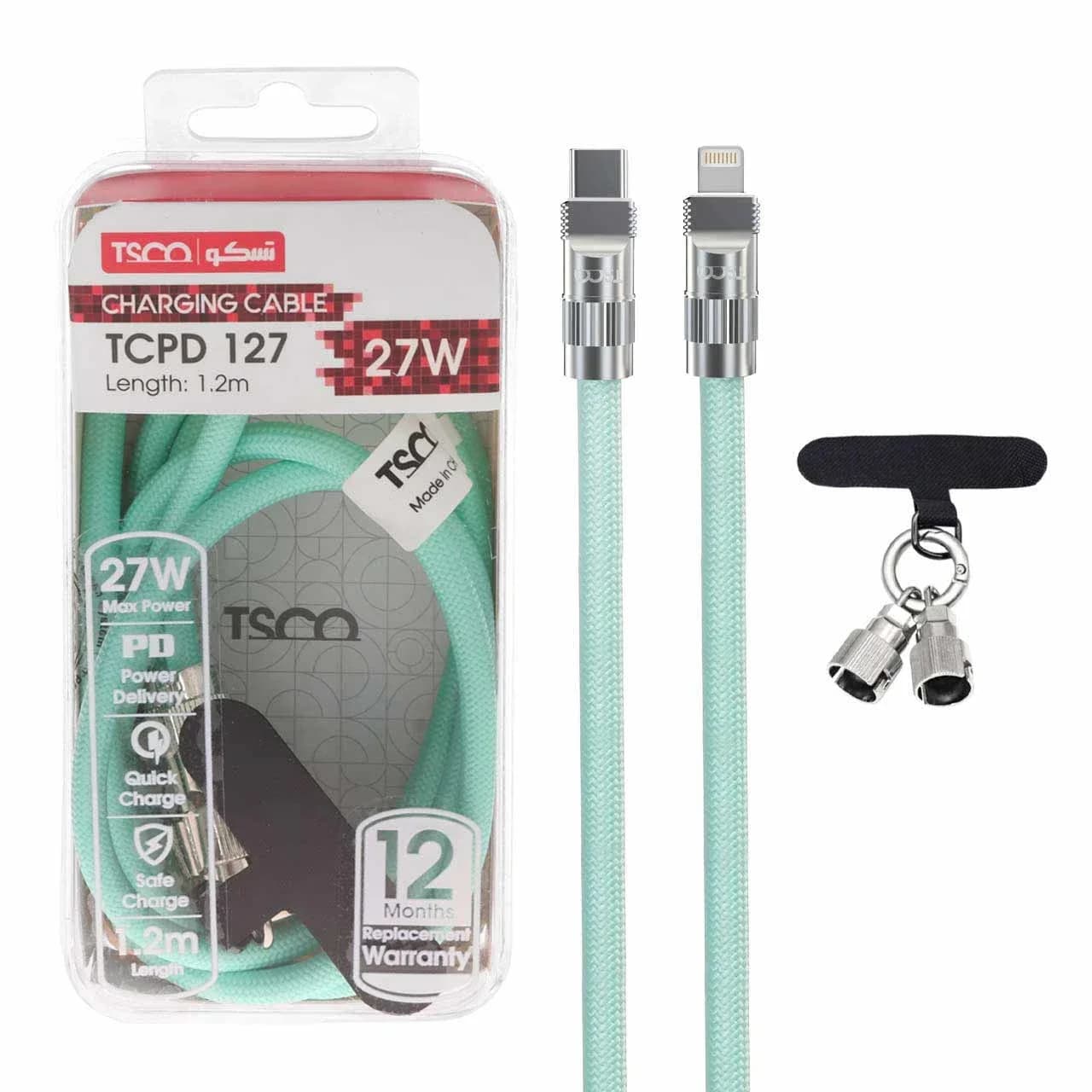کابل شارژ 1.2 متری PD و فست TSCO Type-C To Lightning مدل TCPD 127 27W – سبز