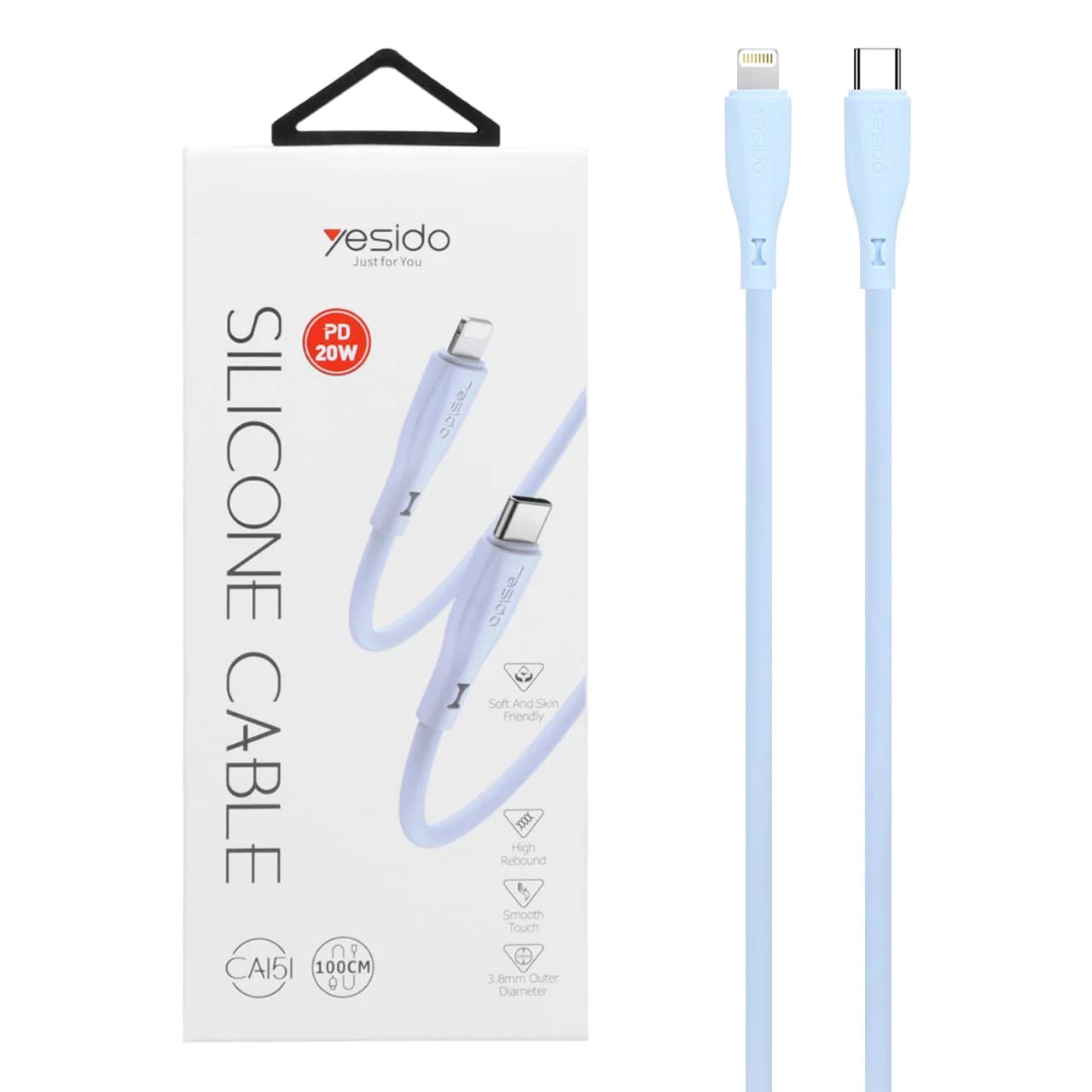 کابل شارژ PD و فست yesido Type-C to Lightning مدل CA151 – آبی (گارانتی 18 ماه تعویض نیکان همراه)