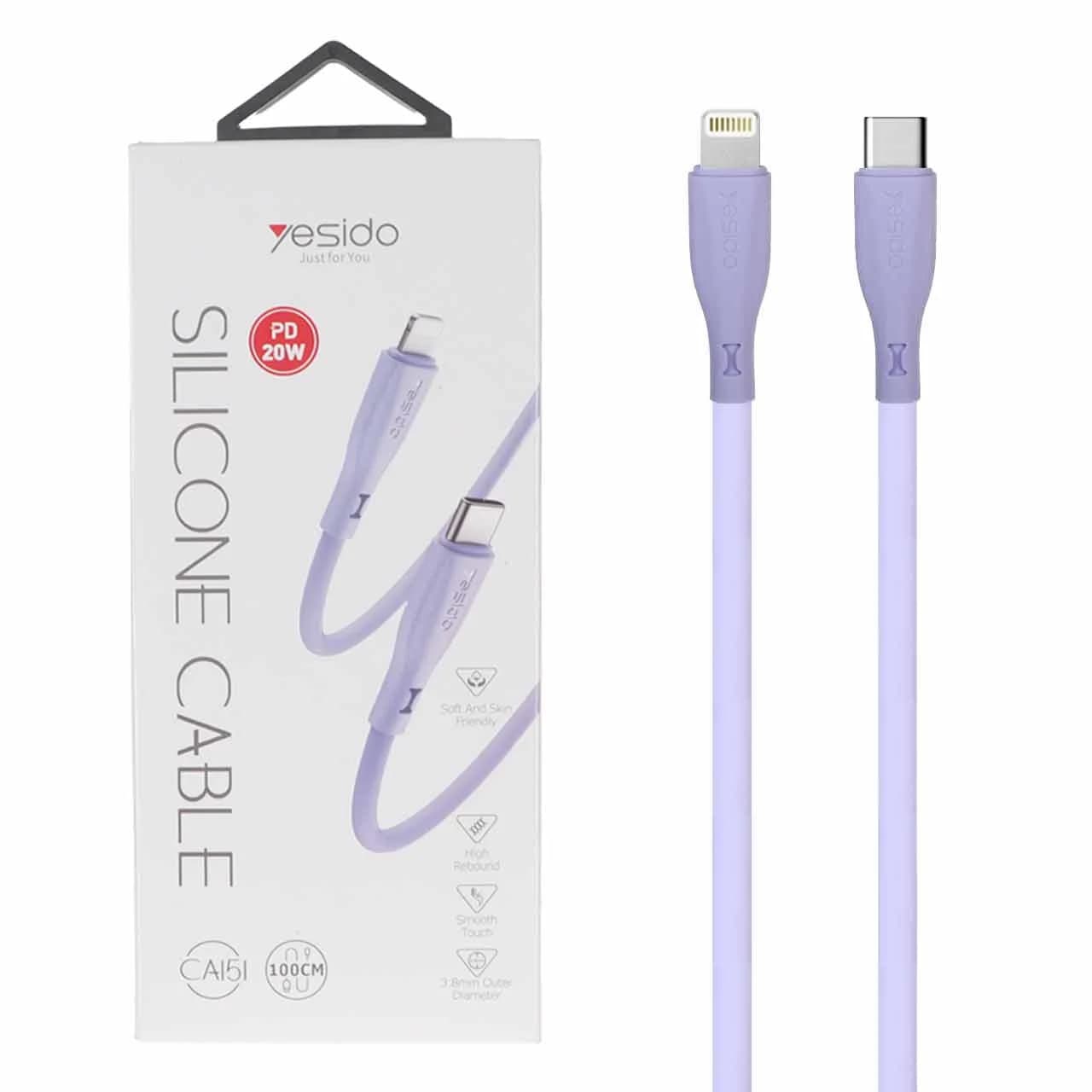 کابل شارژ PD و فست Yesido Type-C to Lightning مدل CA151 – یاسی (گارانتی 18 ماه تعویض نیکان همراه)