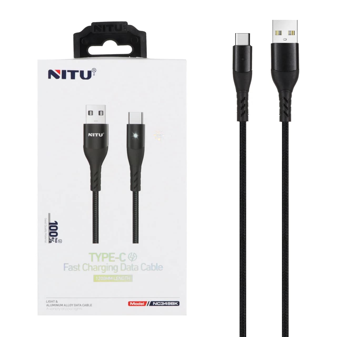 کابل شارژ و دیتا فست کنفی 1.2 متری Nitu Type-C مدل NC349BK – مشکی (گارانتی 18 ماه تعویض نیکان همراه)