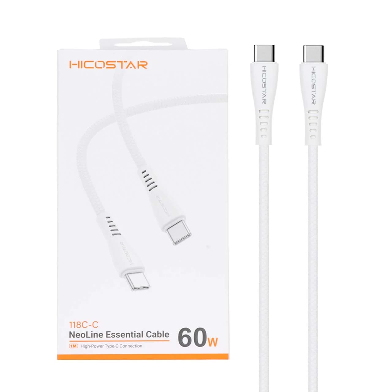 کابل شارژ فست Hicostar Type-C to Type-C مدل 118C-C 60W – سفید