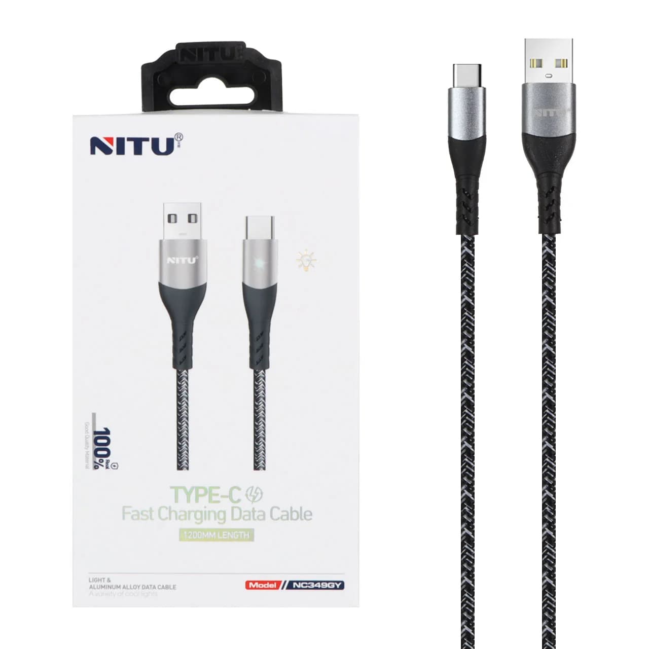 کابل شارژ و دیتا فست کنفی 1.2 متری Nitu Type-C مدل NC349GY – خاکستری (گارانتی 18 ماه تعویض نیکان همراه)