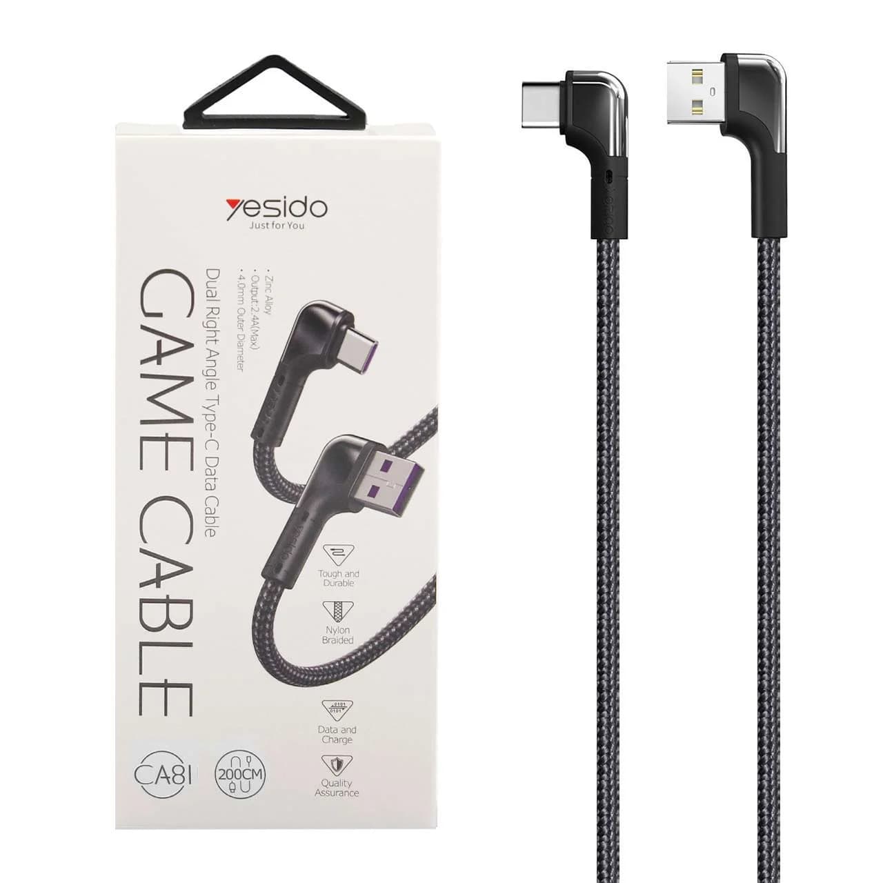 کابل شارژ فست 2 متری yesido Type-C مدل CA81 – مشکی (گارانتی 18 ماه تعویض نیکان همراه)