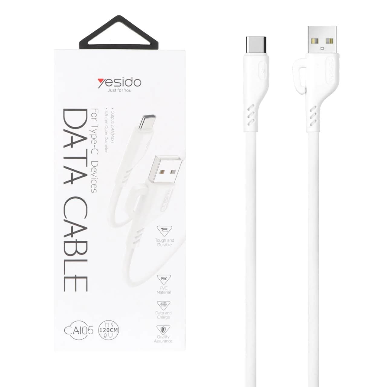 کابل شارژ فست 1.2 متری Yesido Type-C مدل CA105 – سفید (گارانتی 18 ماه تعویض نیکان همراه)