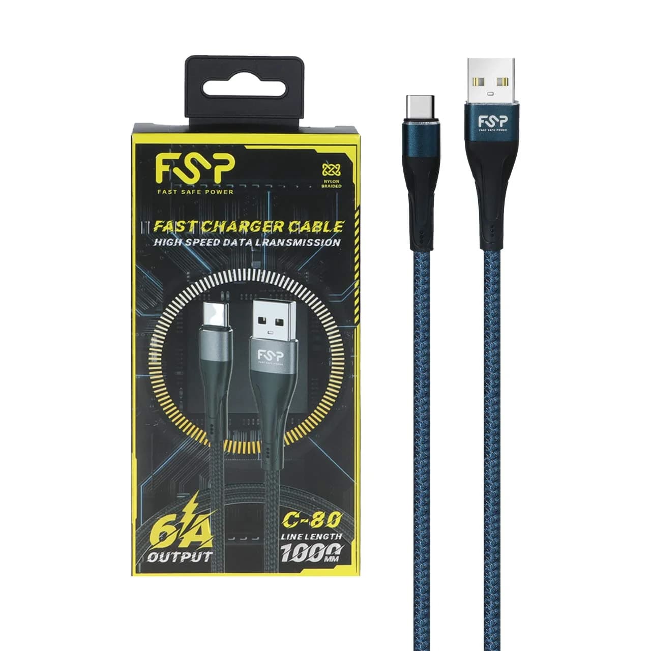 کابل شارژ فست FSP Type-C مدل C-80 – آبی – BSA