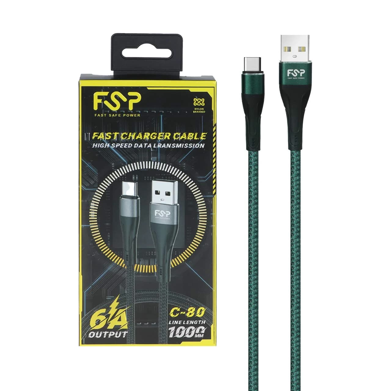 کابل شارژ فست FSP Type-C مدل C-80 – سبز – BSA