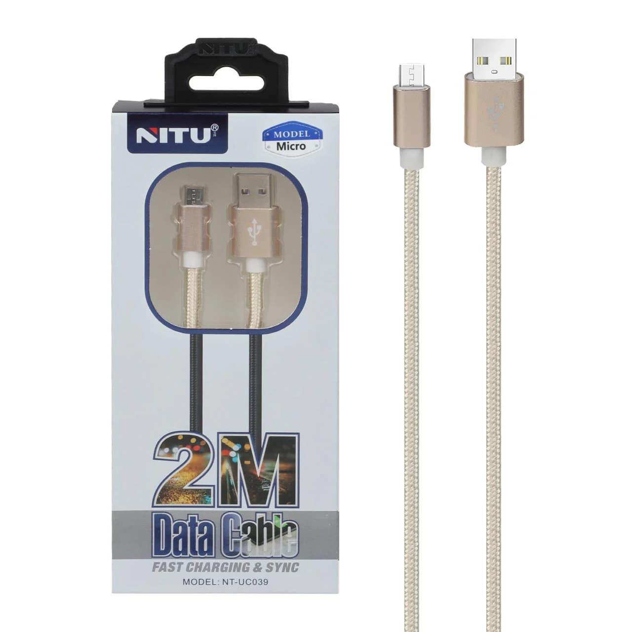 کابل شارژودیتا فست کنفی 2 متری اندروید NITU مدل UC039 – طلایی (گارانتی 18 ماه تعویض نیکان همراه)