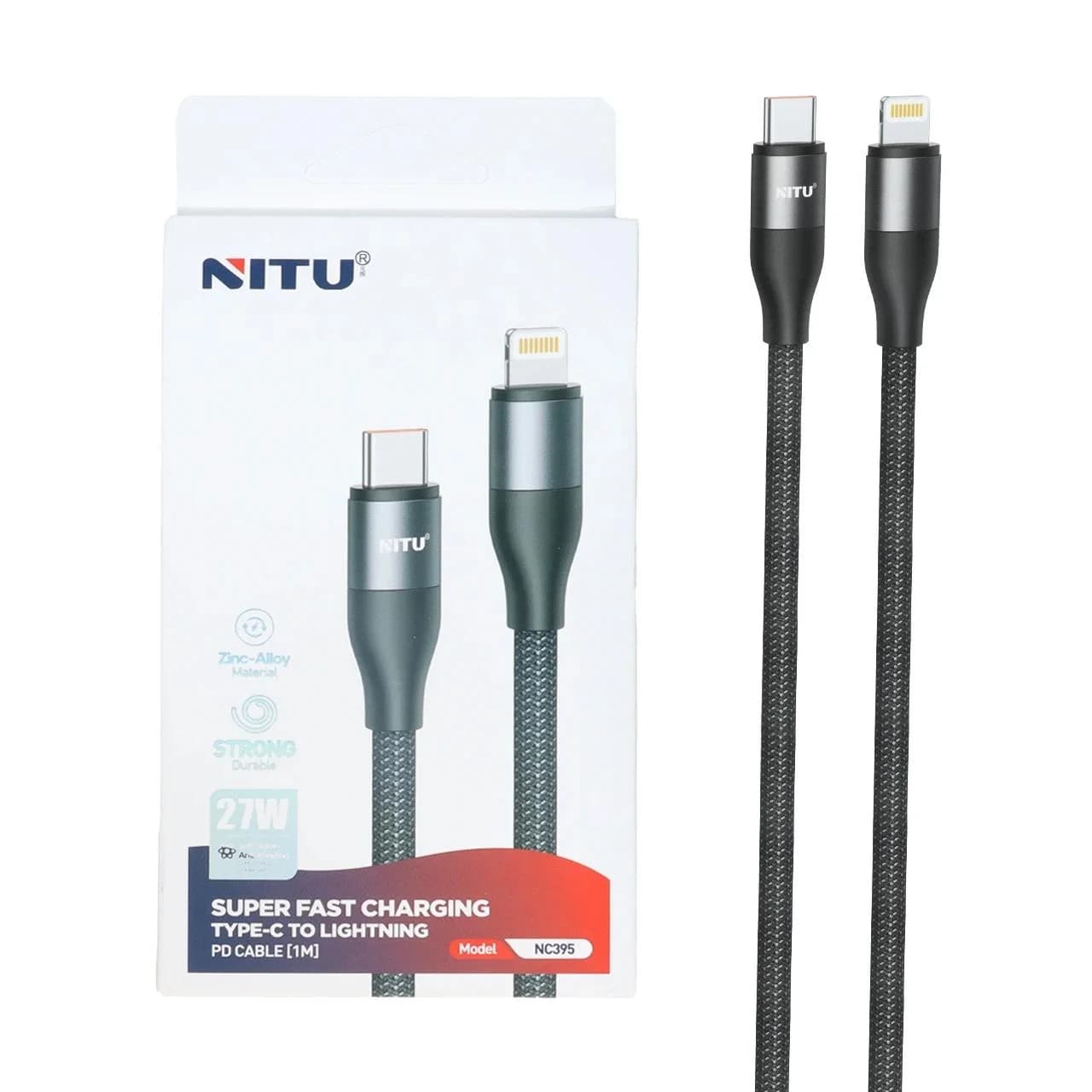 کابل شارژ فست Nitu Type-C To Lightning مدل NC395 27W – مشکی (گارانتی 18 ماهه تعویض نیکان همراه)