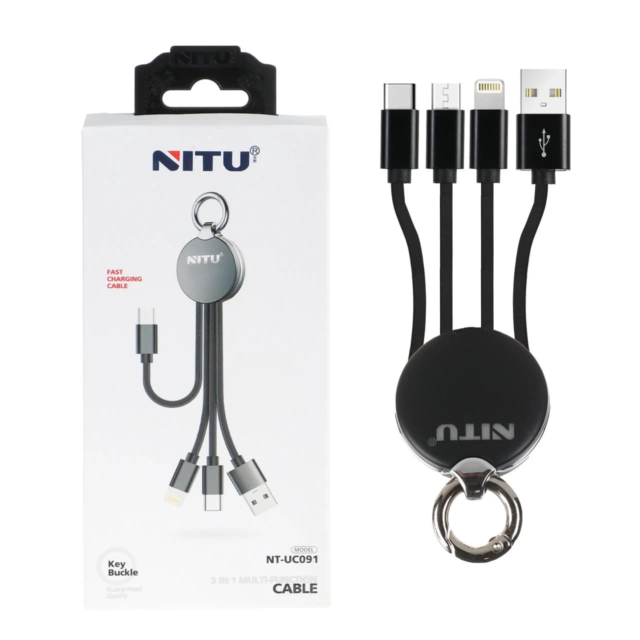 کابل شارژ فست سه کاره NITU مدل NT-UC091 – خاکستری (گارانتی 18 ماه تعویض نیکان همراه)