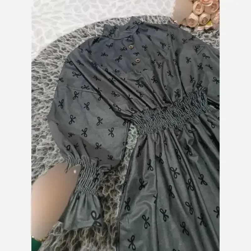 پیراهن پاییزه مخمل شانل خاکستری فری سایز یقه ایستاده آستین کیمونو — تصویر ۶
