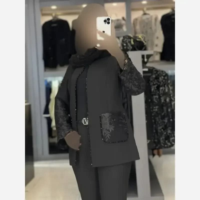 کت شلوار مجلسی گیپوری زنانه مازراتی مشکی — تصویر ۲