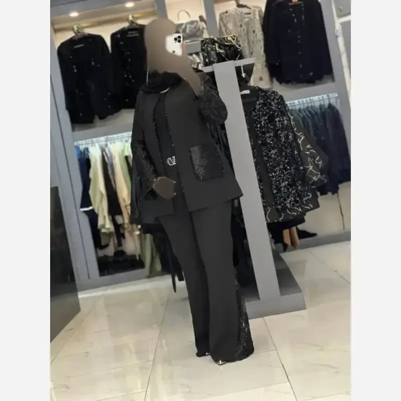 کت تک مجلسی زنانه مدل دلربا جنس مازراتی دبل رنگ مشکی — تصویر ۳