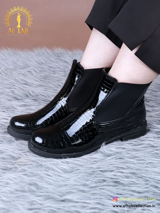 نیم بوت ورنی سنگی بغل کش پابزرگ 7339 — تصویر ۳