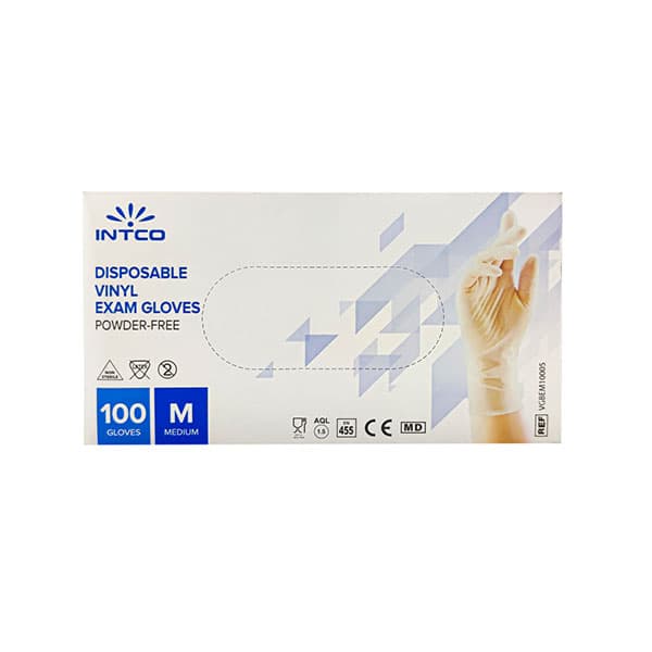 دستکش وینیل بدون پودر اینتکو سایز متوسط 100 عددی