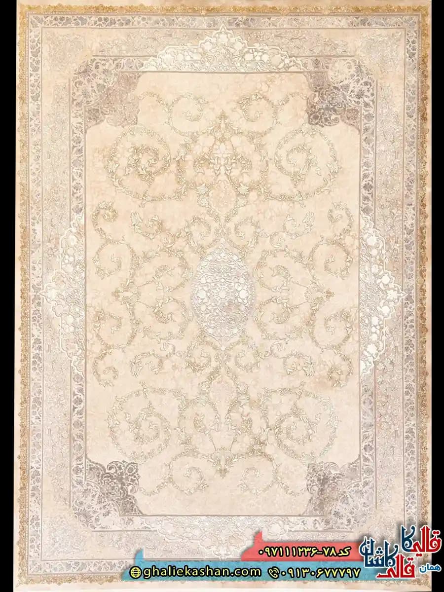 فرش ‌وینتیج ‌1200 ‌شانه ‌طرح ‌نادین ‌رنگ ‌قهوه ‌ای ‌نسکافه ‌ای ‌گل ‌برجسته ‌کاشان — تصویر ۲