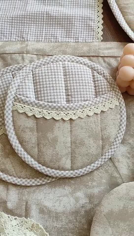 سرویس پارچه ای آشپزخانه جنس کتان نخ 14تیکه