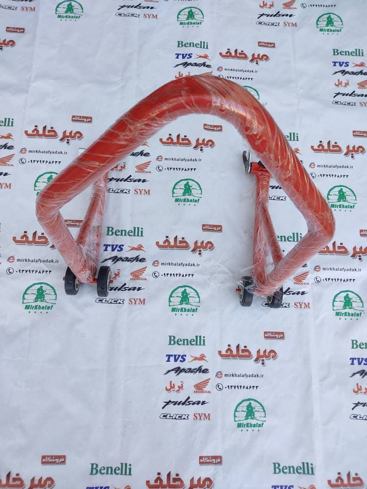 استند چرخ دار (جک) چرخ عقب انواع موتورسیکلت ضخیم قرمز — تصویر ۲