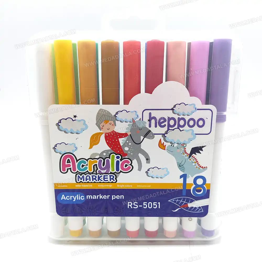 ماژیک اکریلیک 18 رنگ جعبه طلقی هیپو heppoo