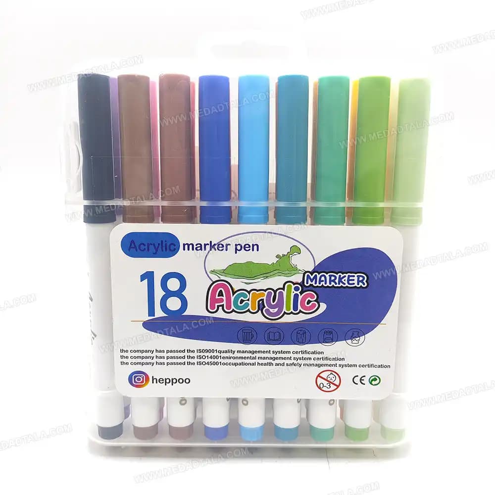 ماژیک اکریلیک 18 رنگ جعبه طلقی هیپو heppoo — تصویر ۵
