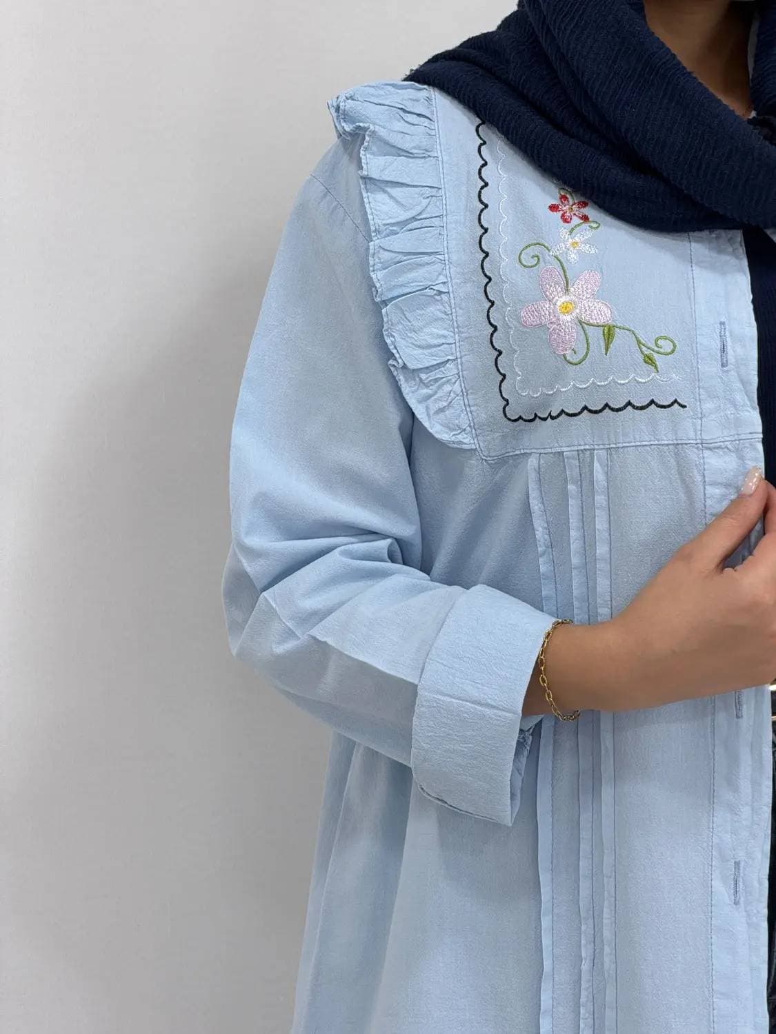 شومیز مانتویی زنانه لنین گلدوزی شده بانو (کد: 21436) — تصویر ۶