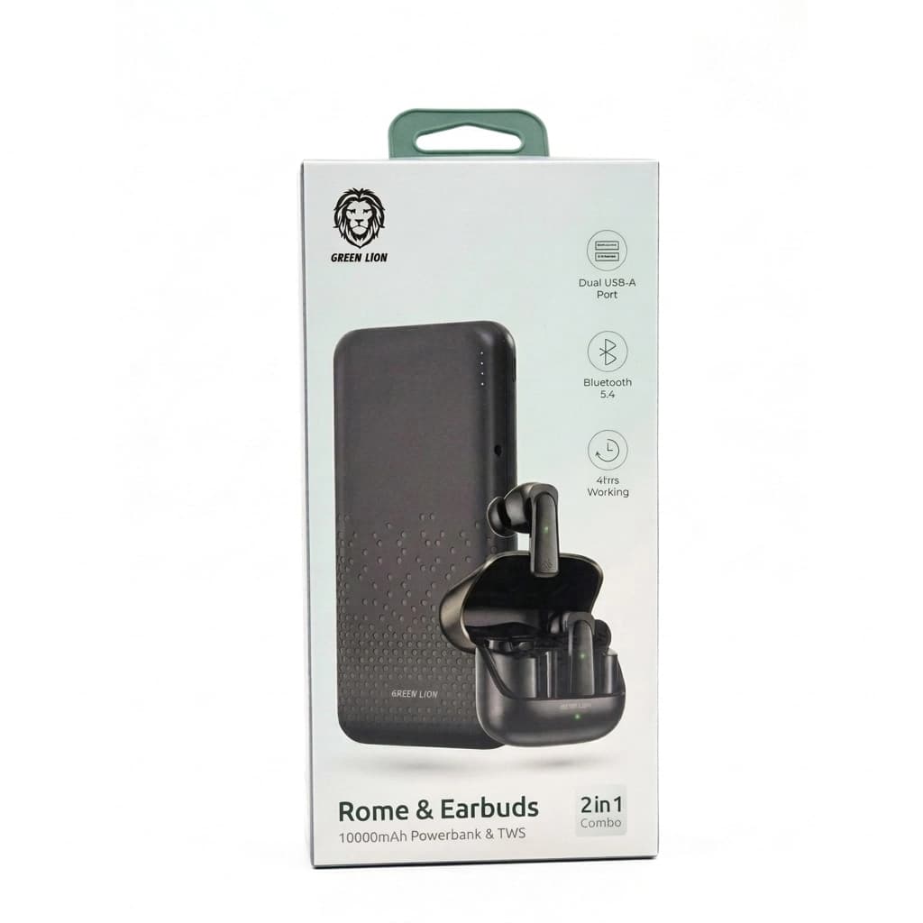 پک ۲ کاره GREEN LION مدل Rome & Earbuds (پاوربانک + هدفون TWS)