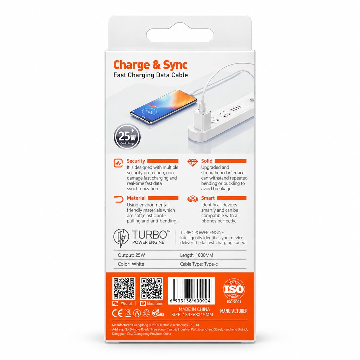کابل اورجینال usb to c برند LDINO بسته 5 عددی — تصویر ۸